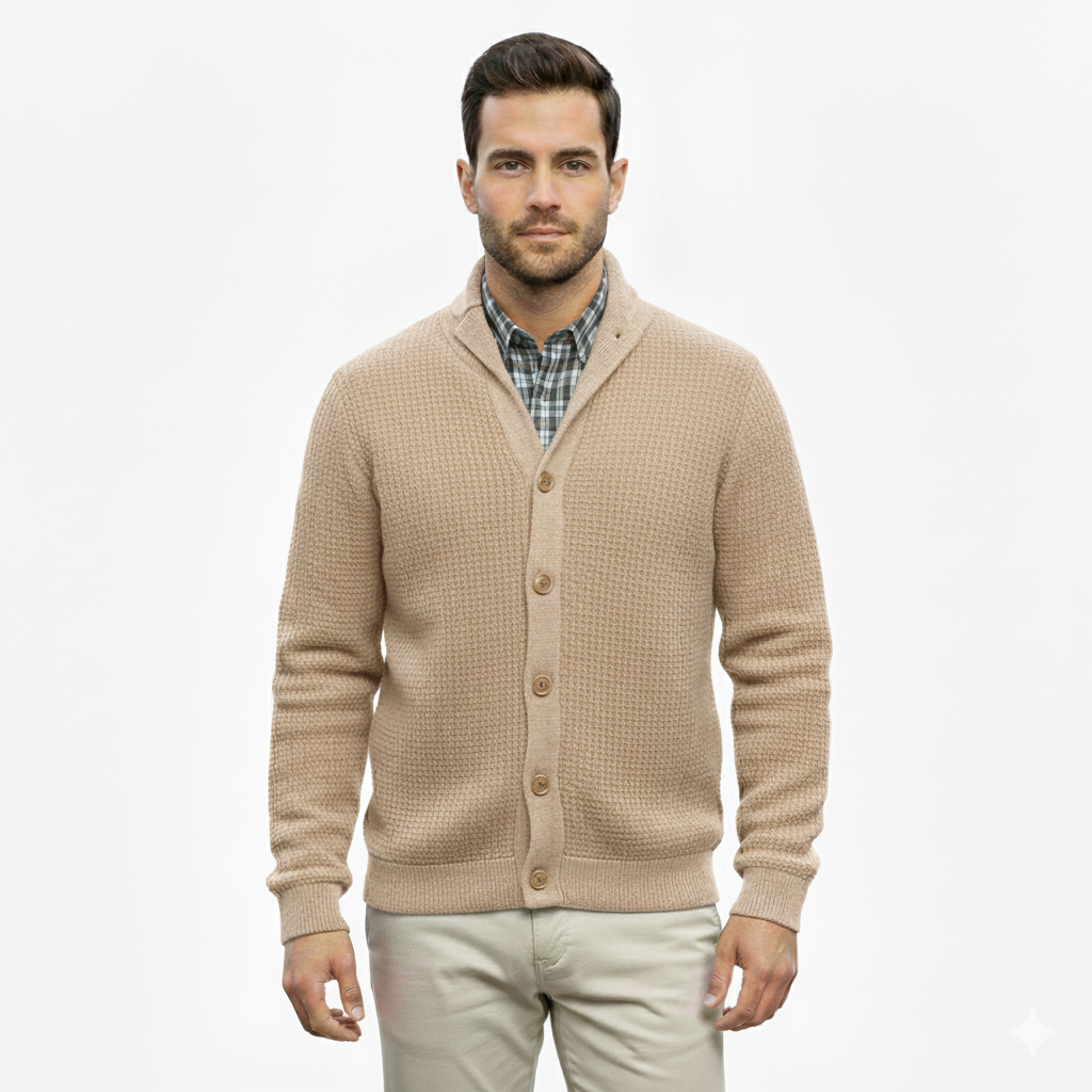 Men's Cardigan with Soft Wool and Classic Style