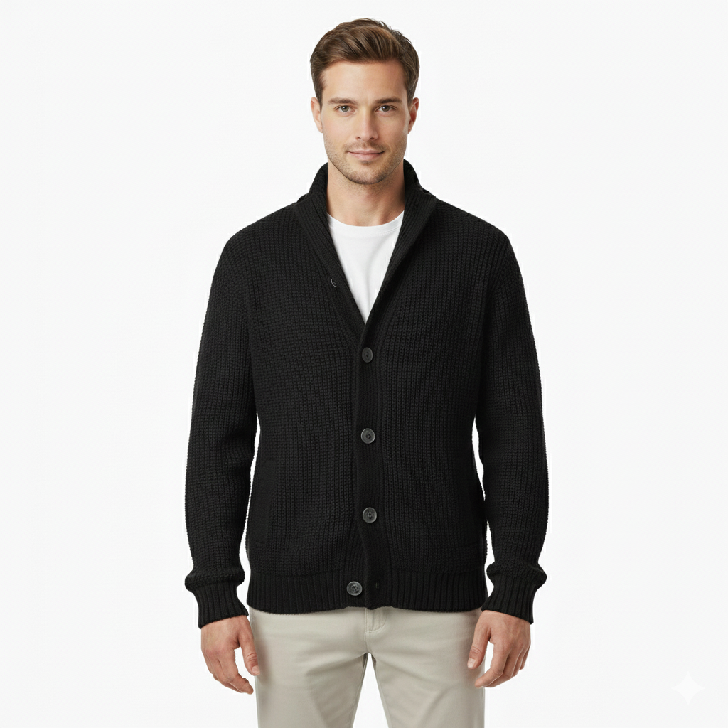 Men's Cardigan with Soft Wool and Classic Style