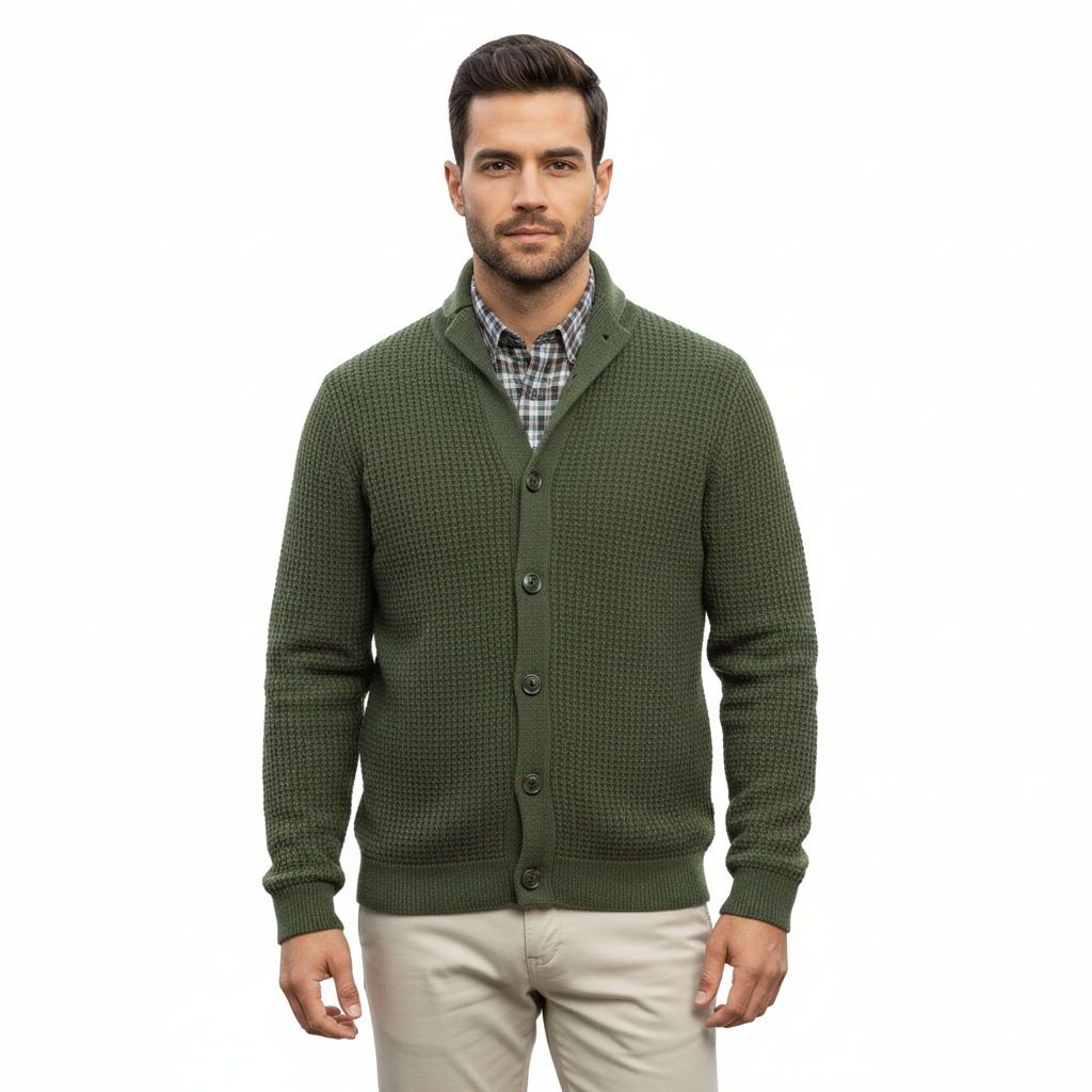 Men's Cardigan with Soft Wool and Classic Style