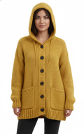 Women's Long Cardigan with Hood and Knit Design