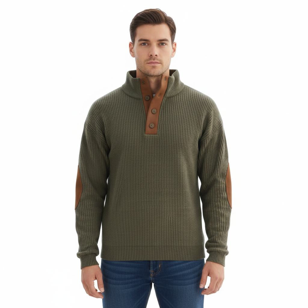 Men's Casual Hoodie with Suede Elbow Patches