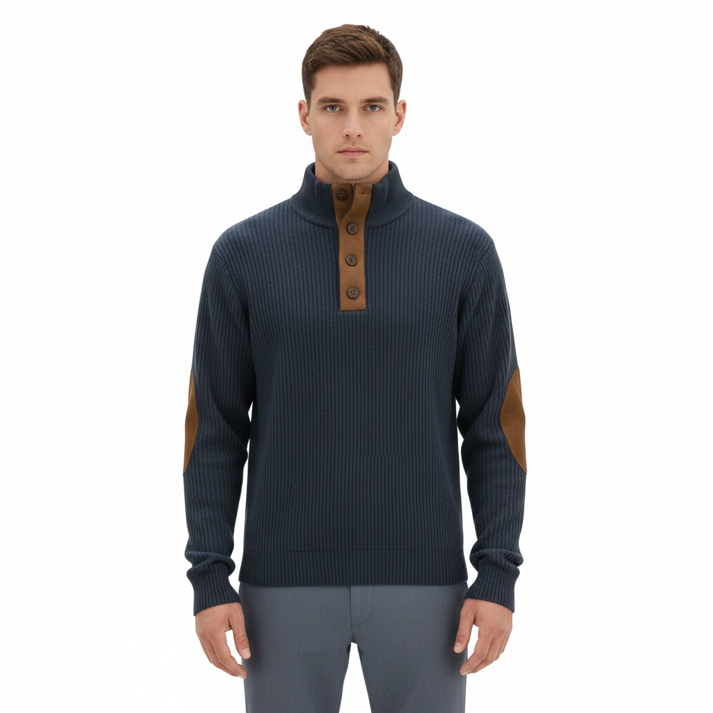 Men's Casual Hoodie with Suede Elbow Patches