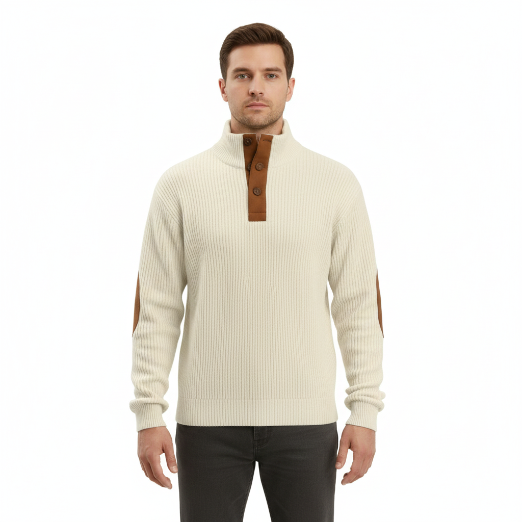 Men's Casual Hoodie with Suede Elbow Patches