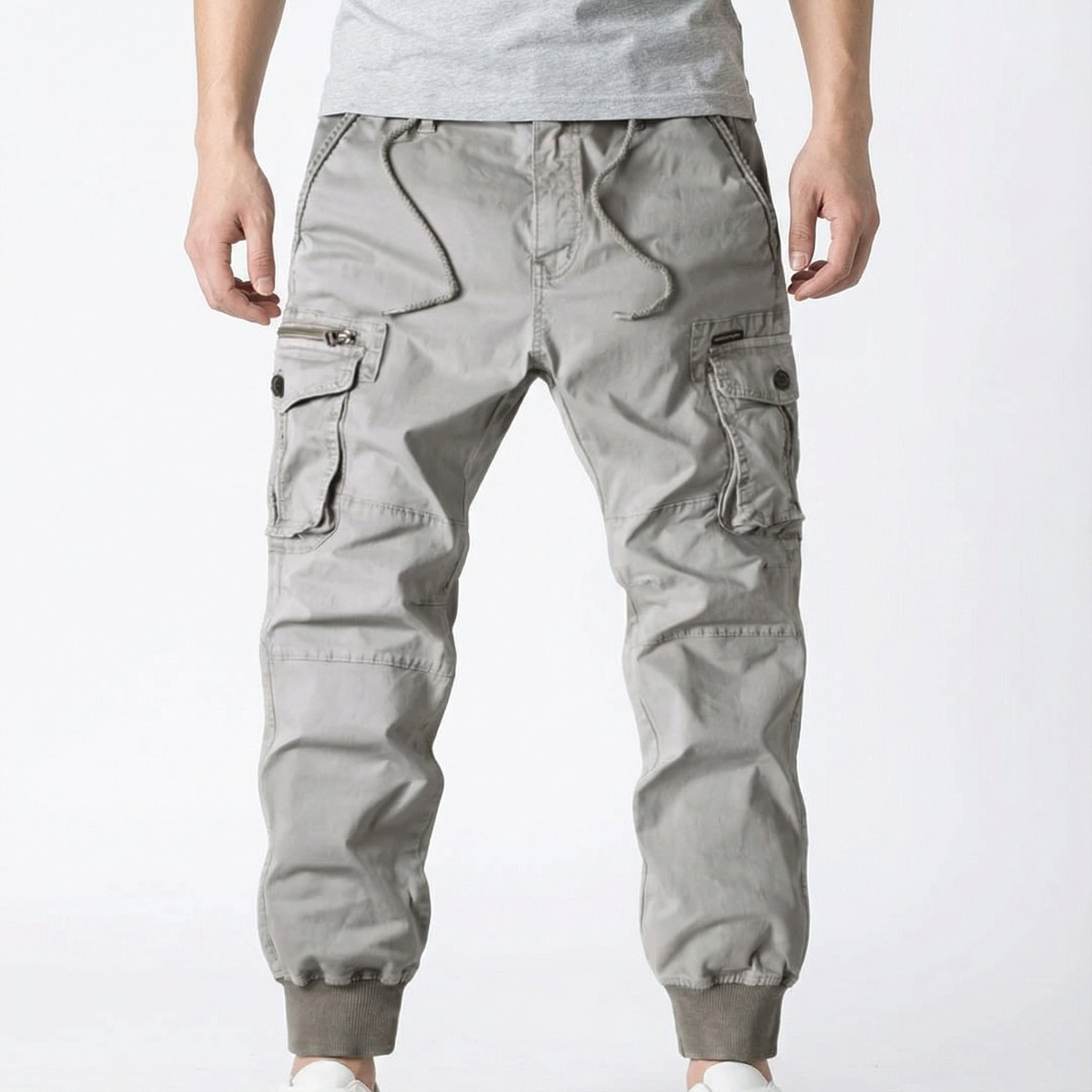 Men's Cargo Pants with Multiple Pockets and Adjustable Waist