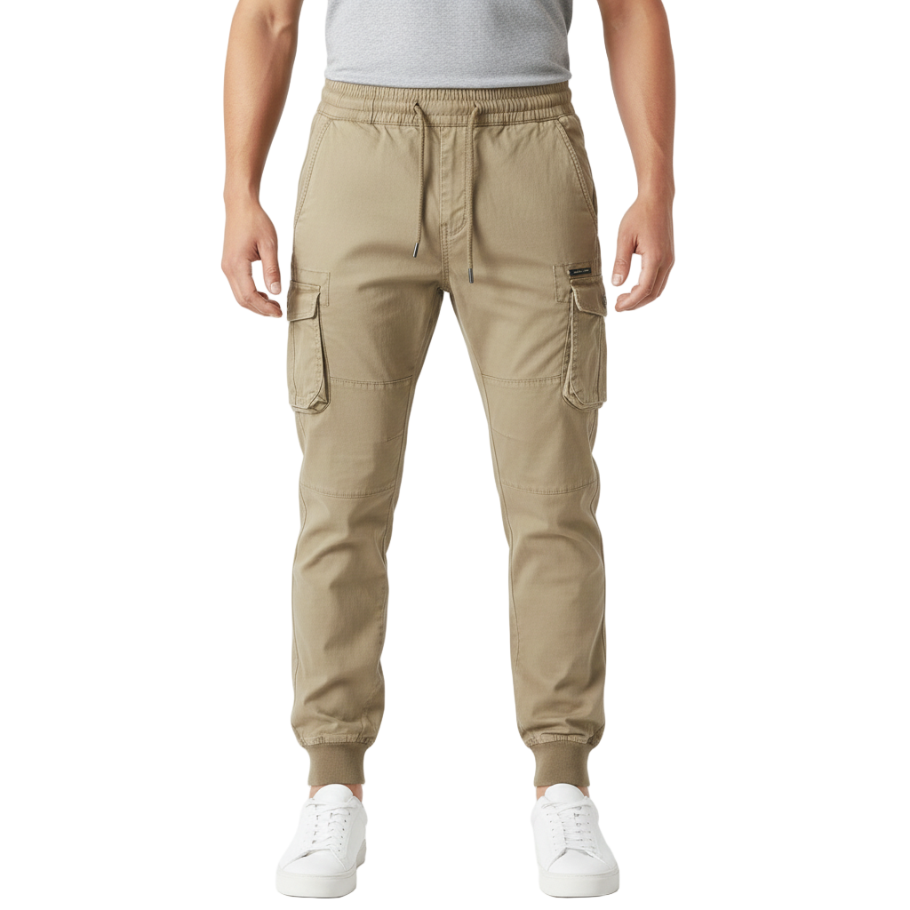 Men's Cargo Pants with Multiple Pockets and Adjustable Waist