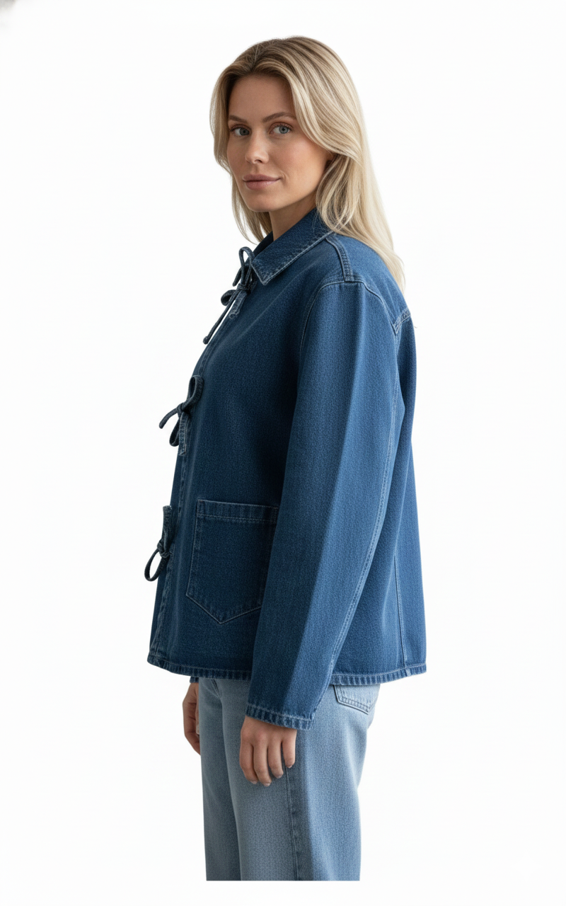 Women's Denim Jacket with Tie-Up Design