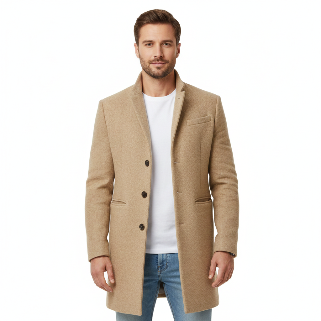 Men's Coat with Elegant Wool Fabric and Timeless Style