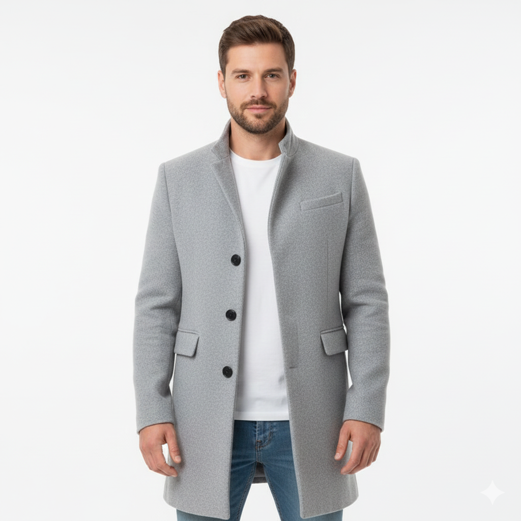 Men's Coat with Elegant Wool Fabric and Timeless Style