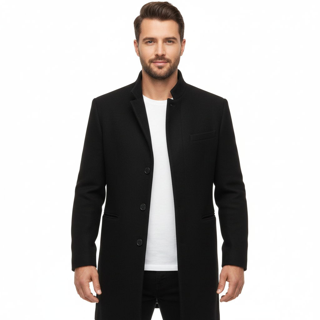 Men's Coat with Elegant Wool Fabric and Timeless Style