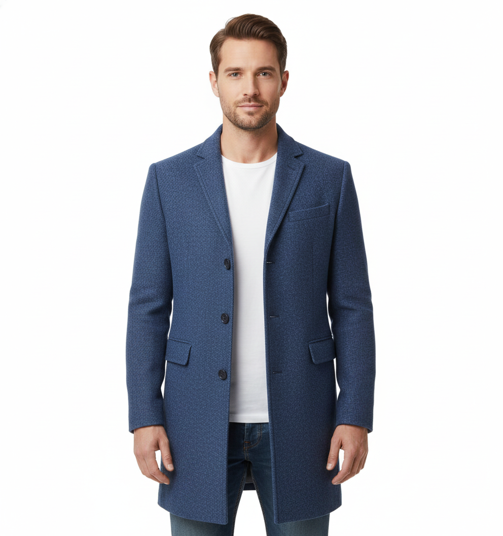 Men's Coat with Elegant Wool Fabric and Timeless Style